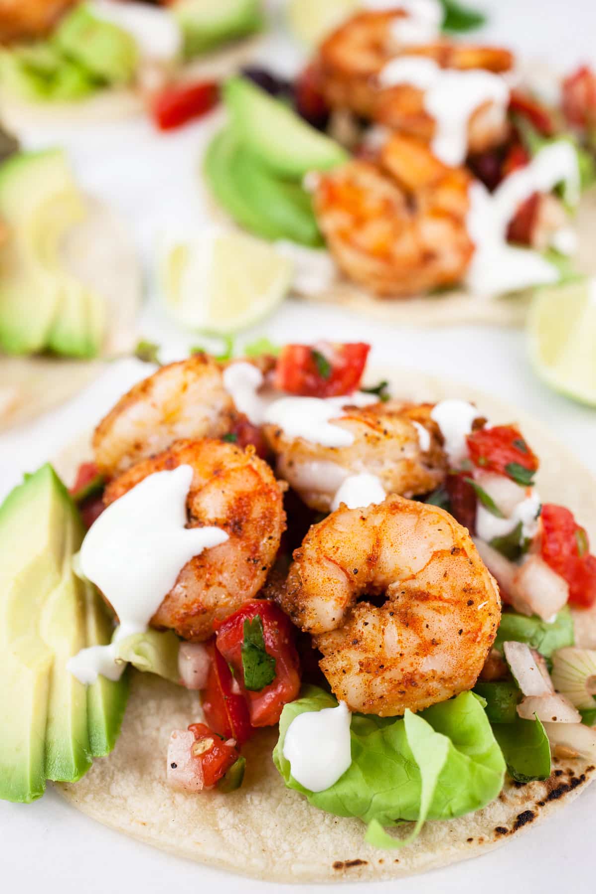 Healthy Taco Shrimp Lettuce Wraps with Fresh Avocado and Pico de Gallo