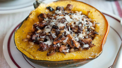 Sausage Stuffed Butternut Squash Recipe with Fall Veggies and Holiday Side Dish Ideas