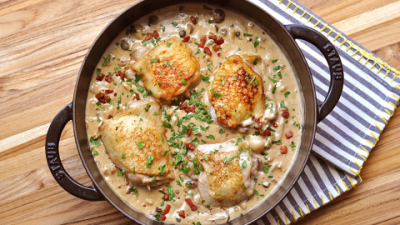 Easy recipes with chicken and pancetta plus creamy sauces and fresh herbs