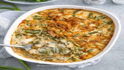 Green Bean and Asparagus Casserole with Crispy Fried Onions