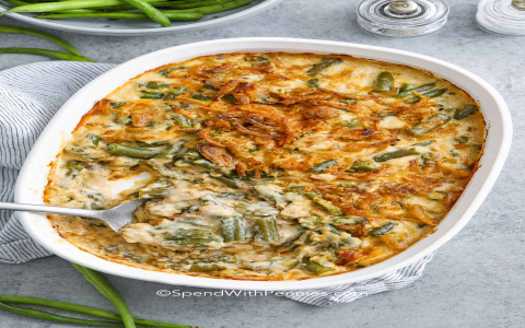 Green Bean and Asparagus Casserole with Crispy Fried Onions