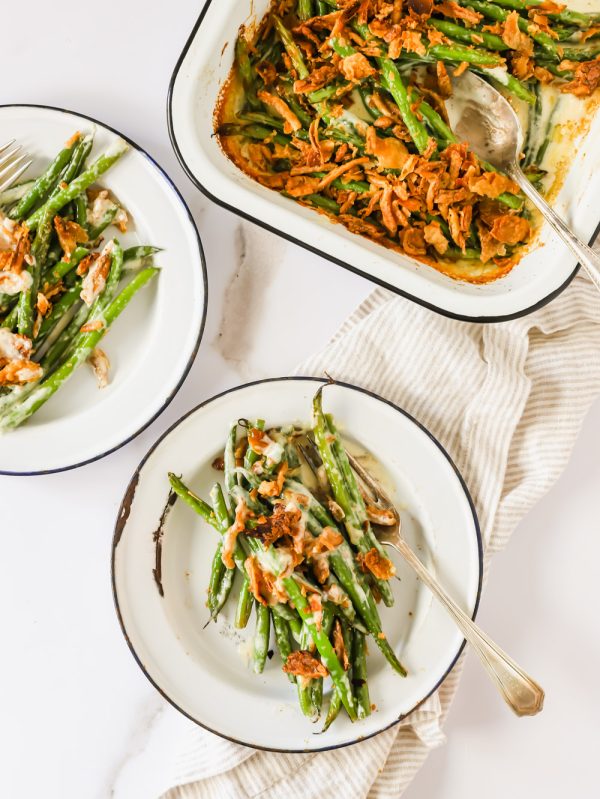 Green Bean and Asparagus Casserole with Crispy Fried Onions