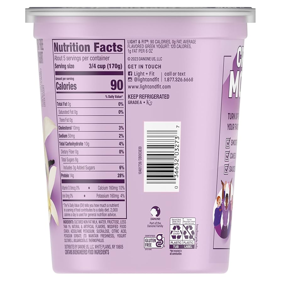 Dannon Light and Fit Greek Yogurt Nutritional Information: Calories & Protein Facts