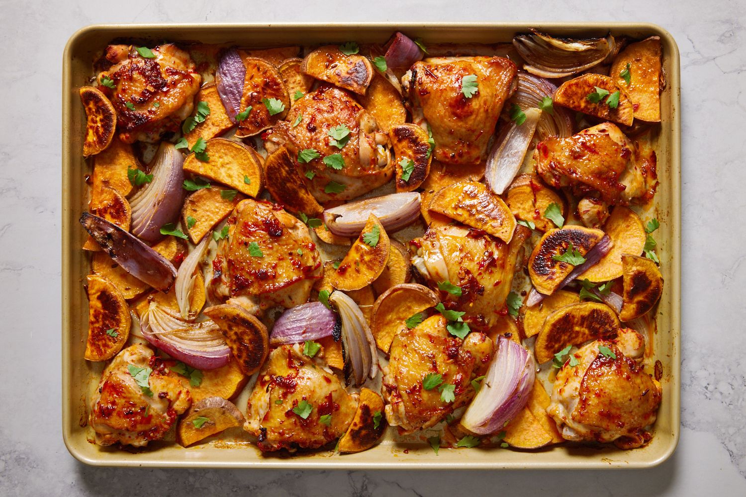 Harissa Chicken and Sweet Potatoes: Easy Sheet Pan Meal