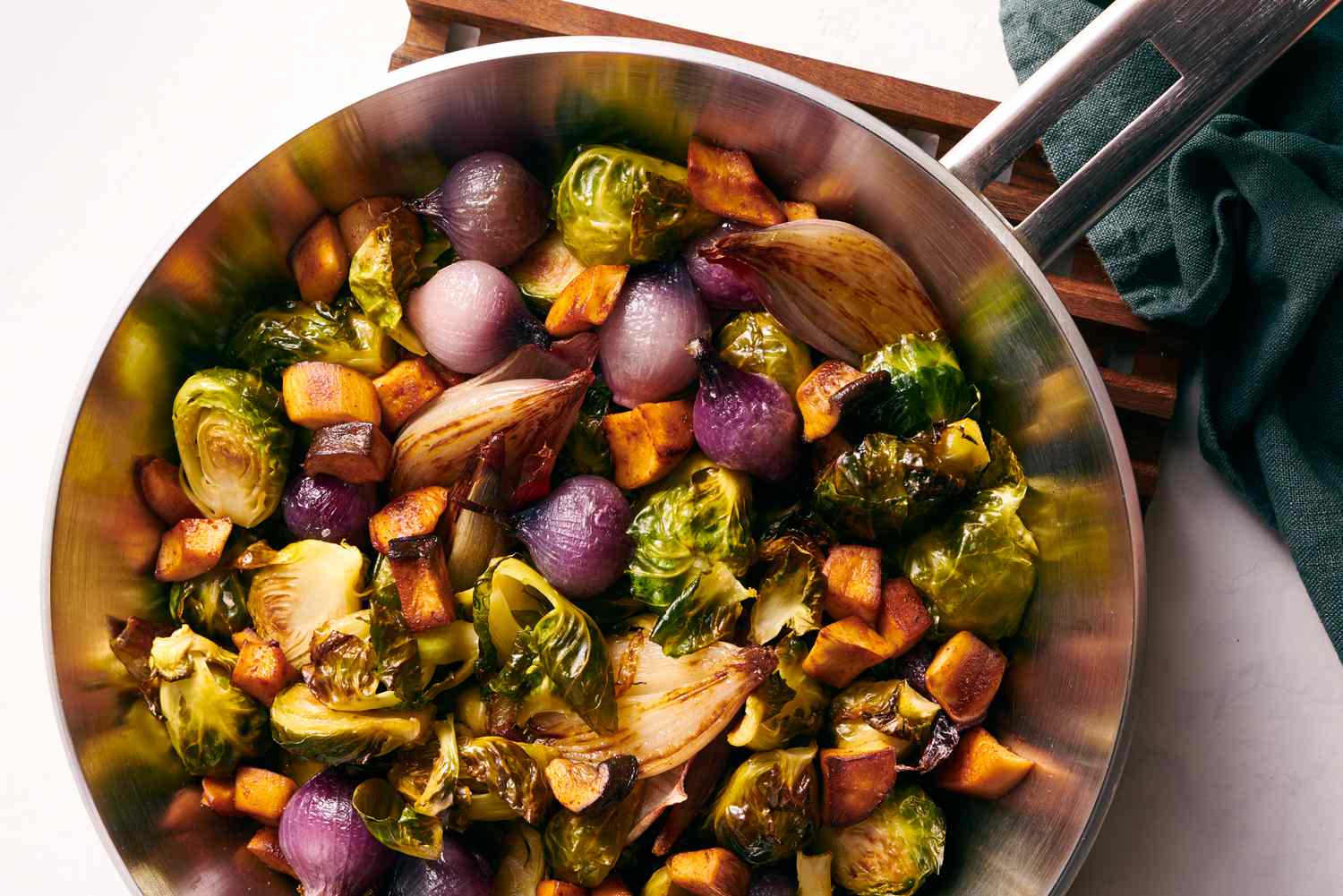 Brussel Sprouts with Pearl Onions & Roasted Garlic, Fresh Thyme Recipe