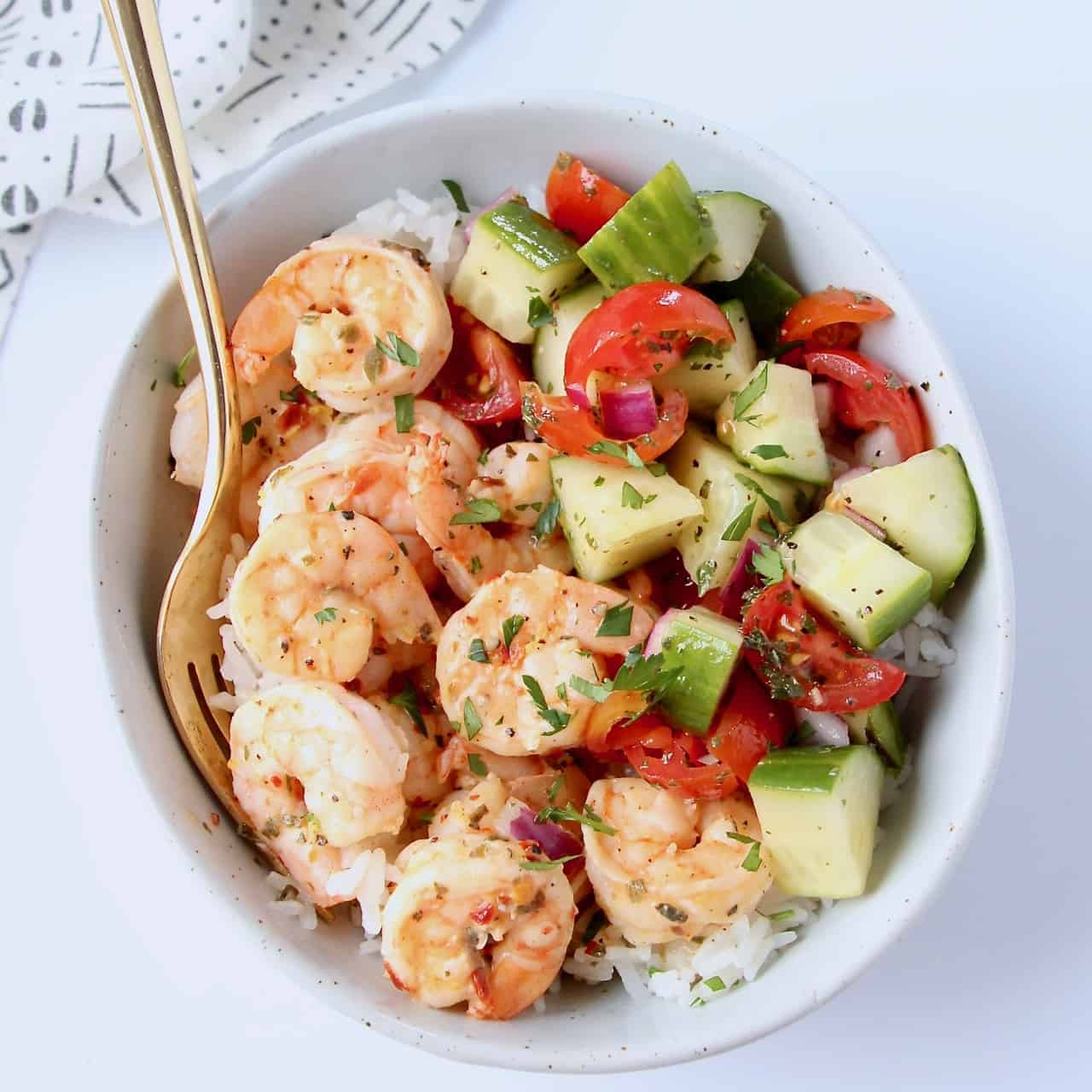 Roasted Mediterranean Shrimp Bowl Recipe with Garlic & Mediterranean Spices