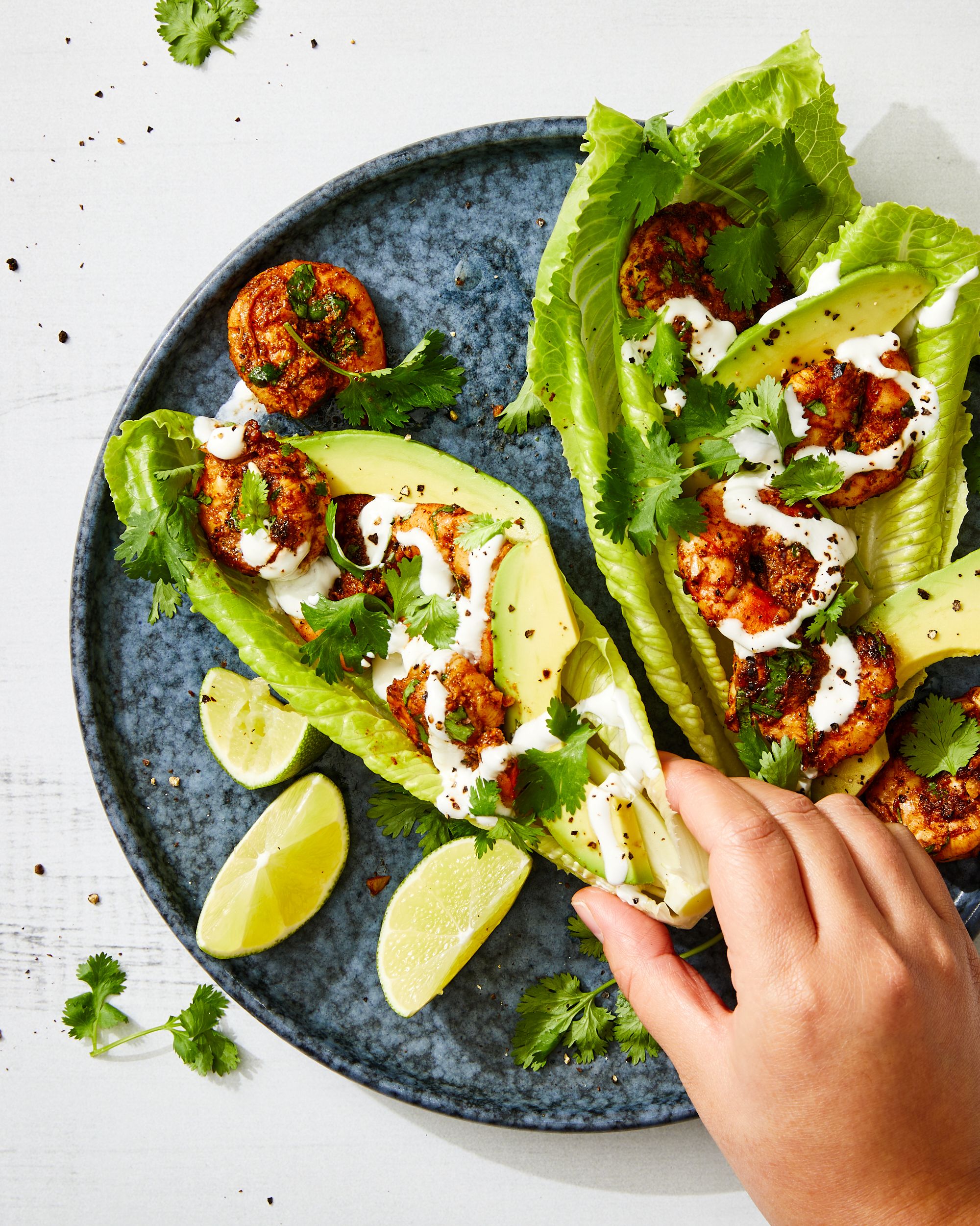 Healthy Taco Shrimp Lettuce Wraps with Fresh Avocado and Pico de Gallo